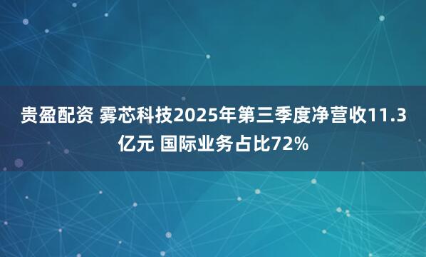贵盈配资 雾芯科技2025年第三季度净营收11.3亿元 国际业务占比72%